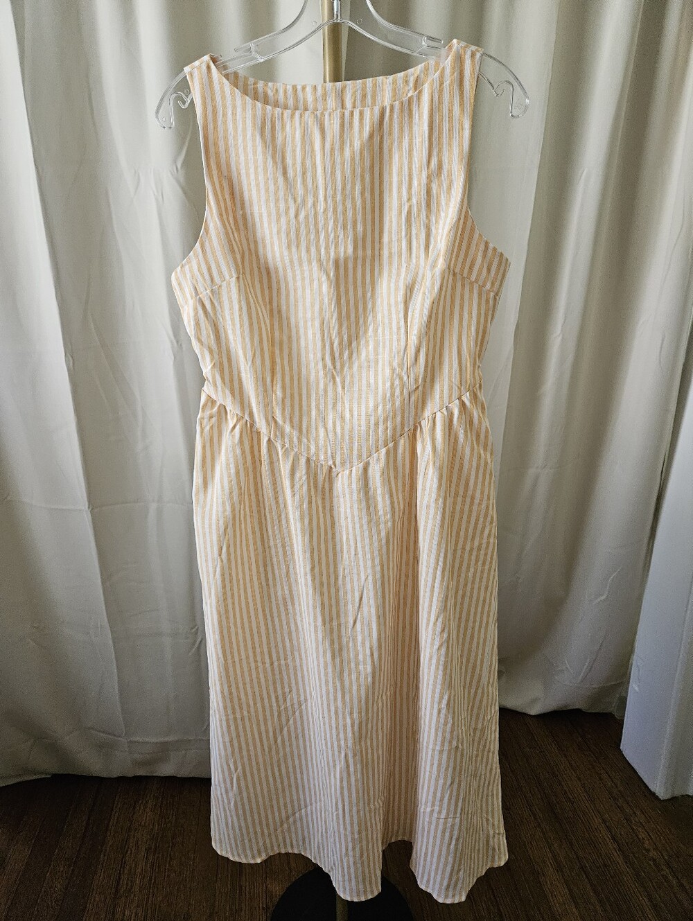 Shein Yellow & White Striped Sleeveless Side-Zip Dress Size Medium - Picture 2 of 8
